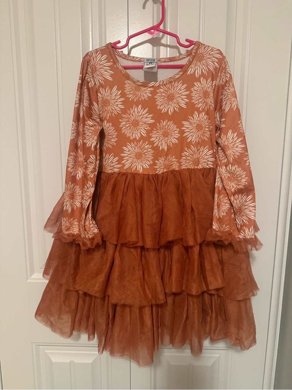 Rust/Orange Floral Tiered Tulle Dress